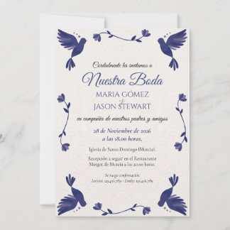 Indigo Paarse Minimalistische Elegante Spaanse Tro Kaart