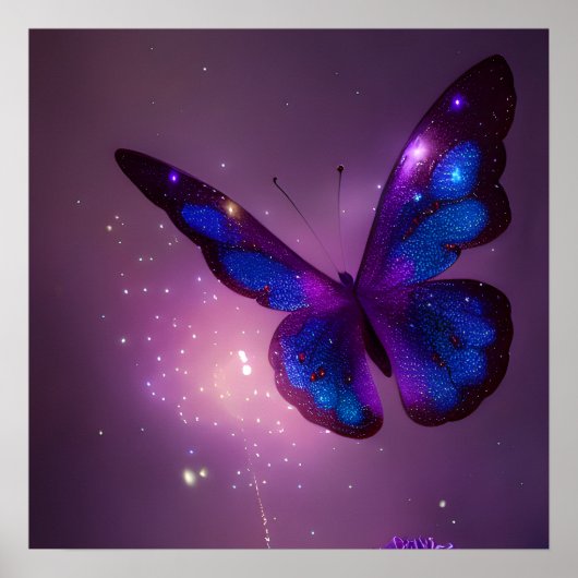 Indigo Paarse Pixie Dust Butterfly Poster (Voorkant)