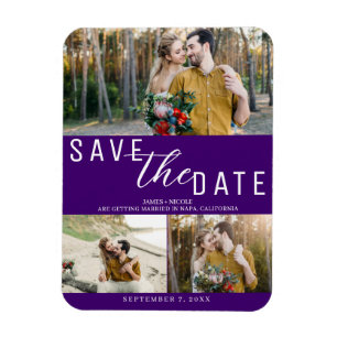 Indigo Paarse Save the Date Wedding 3 Foto's Magneet