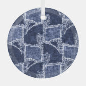 Indigo Patchwork: gestructureerde gecontroleerde e Glas Ornament (Voorkant)