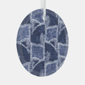 Indigo Patchwork: gestructureerde gecontroleerde e Glas Ornament (Voorkant Rechts)