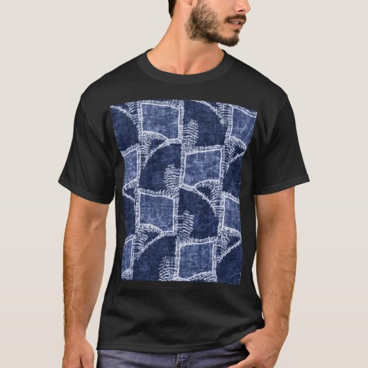 Indigo Patchwork: gestructureerde gecontroleerde e T-shirt (Voorkant)