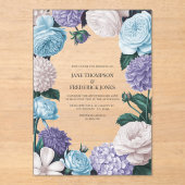 Indigo Petal, Blue Hydrangea & Frost Pearl Wedding Acryl Uitnodigingen (Voorkant)