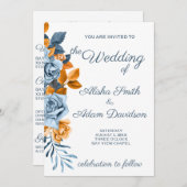 Indigo & Rust Boho Roos Floral Wedding Uitnodiging (Voorkant / Achterkant)