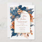 Indigo Rust Boho Waterverf Modern Elegant Wedding Kaart (Voorkant)