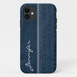 Indigo Sashiko Patroon Japanse Borduurwerk Naam iPhone 11 Hoesje