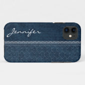 Indigo Sashiko Patroon Japanse Borduurwerk Naam Case-Mate iPhone Case (Achterkant (horizontaal))