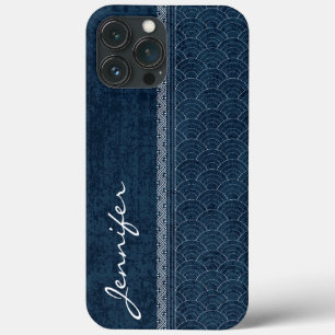 Indigo Sashiko Pattern Japanse Embroidery Name iPhone 13 Pro Max Hoesje