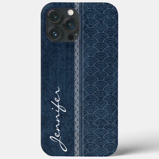 Indigo Sashiko Pattern Japanse Embroidery Name Case-Mate iPhone Case (Achterkant)