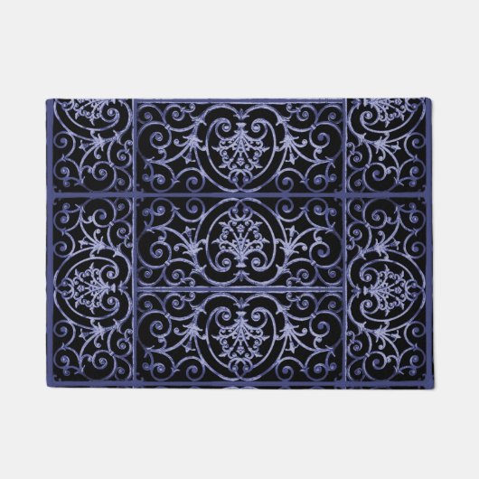 Indigo-scrollwerkpatroon Deurmat (Voorkant)