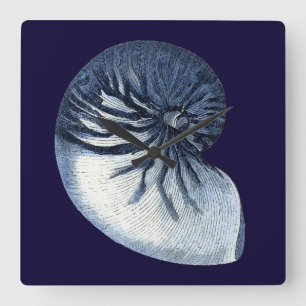 Indigo Shells VII Vierkante Klok
