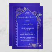 Indigo Silver Henna Mehndi Verloving Uitnodiging (Voorkant / Achterkant)