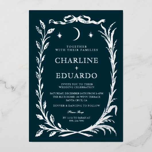 Indigo Silver  Ivy Ornament  Wedding  Invitation (Recto)