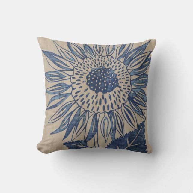 Indigo Sunflower Kussen (Voorkant)