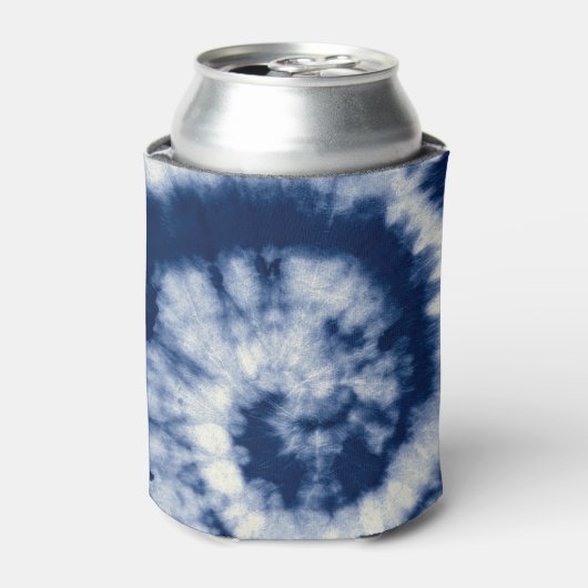 Indigo swirl, stropdas-kleurstof, bohemien. blikjeskoeler (Blikje Voorkant)