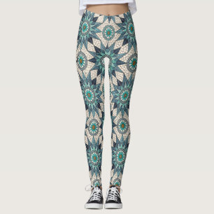 Indigo Teal Kompas Mozaïek – Gebrandschilderd Glas Leggings