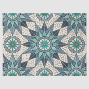 Indigo Teal Kompas Mozaïek – Gebrandschilderd Glas Tissuepapier