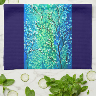 Indigo & Teal Winter Takken Aquarel Theedoek
