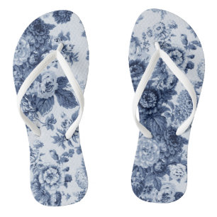 Indigo Tone Black & White  Floral Toile Teenslippers