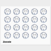 Indigo Tuin Monogram Initiaal Trouwgunst Ronde Sticker (Vel)