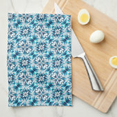 Indigo, Turquoise, Sky Blue & White Damask Floral Theedoek (Quarter Fold)