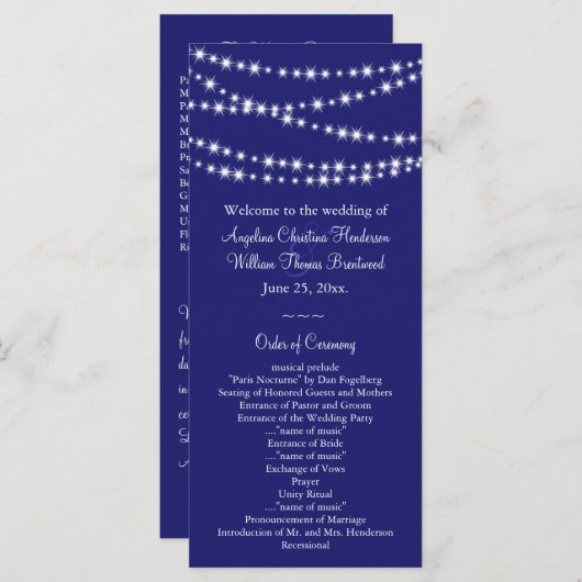 Indigo Twinkle Lights Wedding Program Programma (Voorkant / Achterkant)