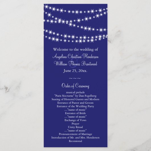 Indigo Twinkle Lights Wedding Program Programma (Voorkant)