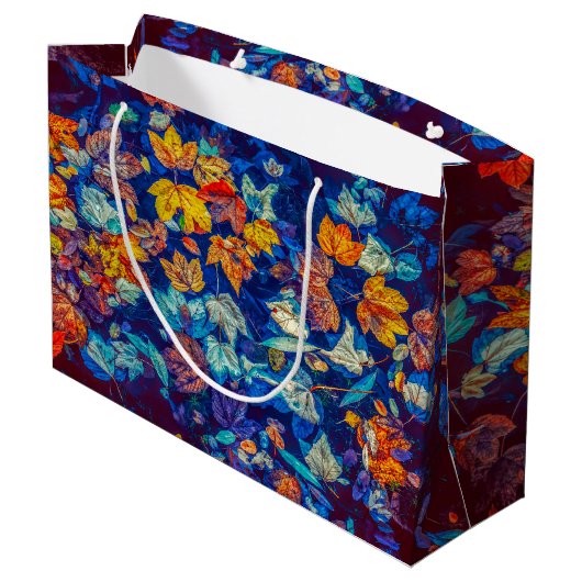 Indigo-valbladeren zwenkpatroon groot cadeauzakje (Achterkant Gekanteld)