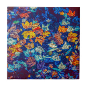 Indigo-valbladeren zwenkpatroon tegeltje