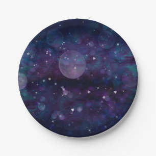 Indigo Violet Mooie Glitter Lichtjes Harten & Ster Papieren Bordje