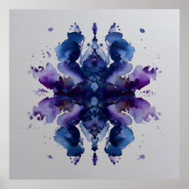 Indigo Violet Symmetrical Watercolor Mandala Poster