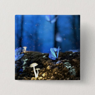 Indigo vlinder en paddestoelenbos vierkante button 5,1 cm