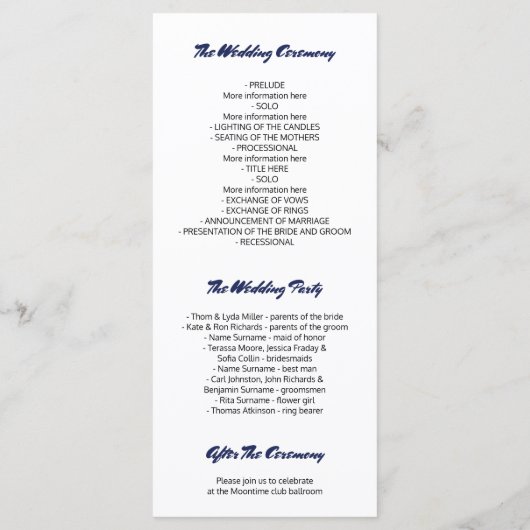 Indigo Watercolor Crystals Programmes de mariage m (Dos)