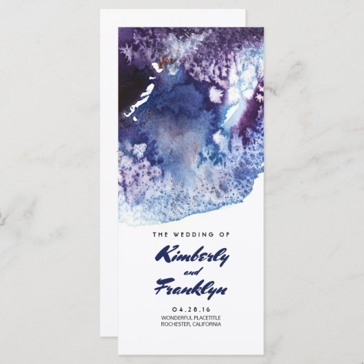 Indigo Watercolor Crystals Programmes de mariage m (Devant / Derrière)
