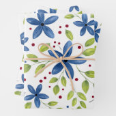 Indigo Waterolor Floral Bouquet Pattern Inpakpapier Vel (In situ)