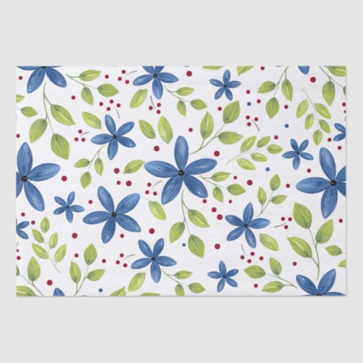 Indigo Waterolor Floral Bouquet Pattern Tissuepapier (Voorkant)