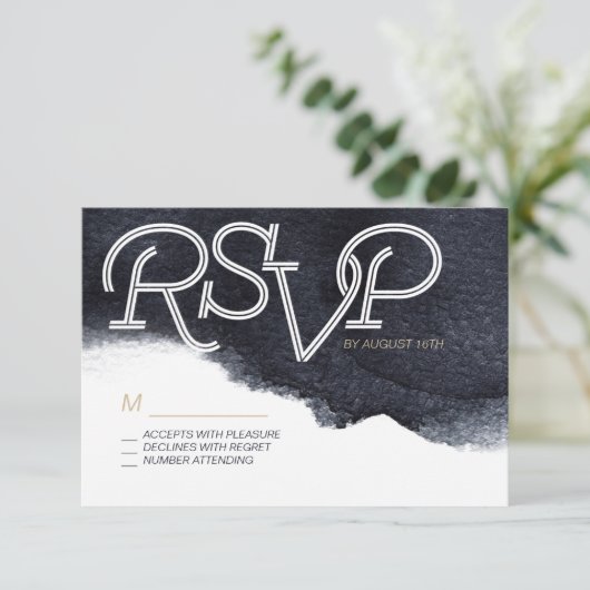 Indigo waterverf modern eenvoudig bruiloft RSVP (Staand voorkant)