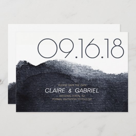 Indigo waterverf modern eenvoudig sparen de datum save the date (Voorkant / Achterkant)