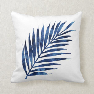 Indigo Waterverf Palm Fronds Kussen