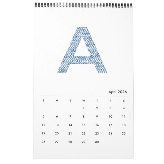 Indigo Waterverf Pattern Minimalist 2019 Calendar Kalender (Apr 2026)