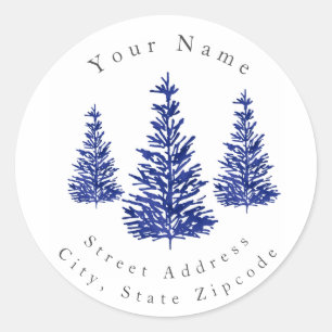 Indigo Waterverf Pine Trees Labels
