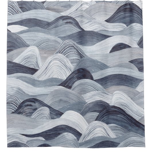 Indigo Waterverf Wave Naadloos Douchegordijn (Voorkant)