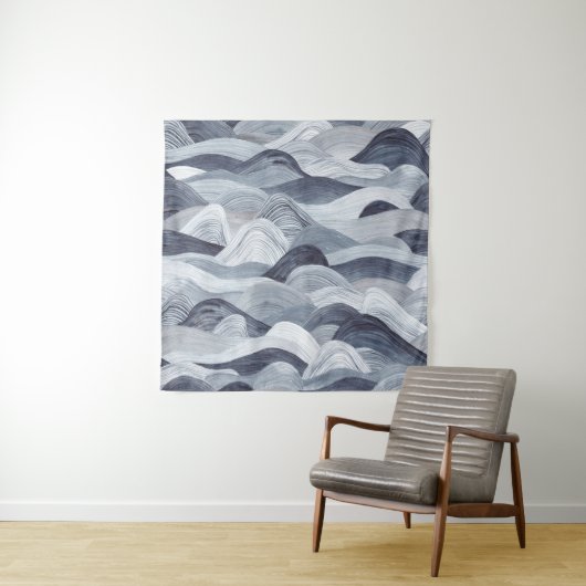 Indigo Waterverf Wave Naadloos Wandkleed (In situ)