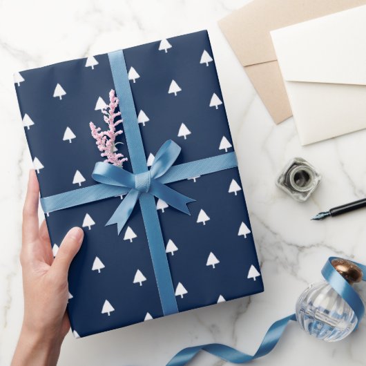 Indigo Winter Tree Waterverf Pattern Cadeaupapier (Geschenken)