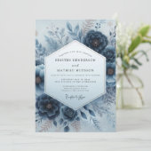 Indigo Wintry Flora Wedding Kaart (Staand voorkant)