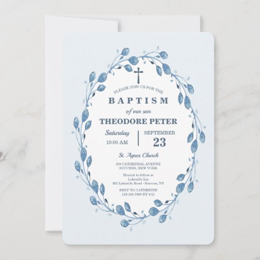 Indigo Wreath Invitation religieuse (Devant)