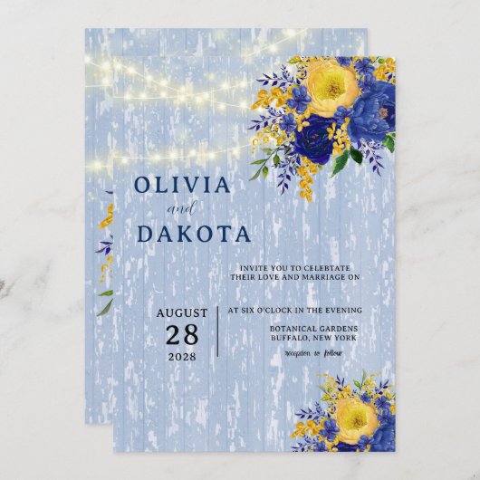 Indigo Yellow Peony Wood Weddenschap Kaart (Voorkant / Achterkant)