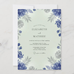 Indigo Zilveren Loof Eucalyptus Bruiloft Kaart