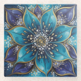 IndigoTealFloralMandala  Glazen Onderzetter