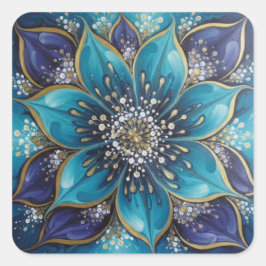 IndigoTealFloralMandala  Vierkante Sticker